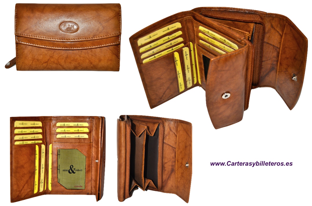 CARTERA MONEDERO DE PIEL PARA MUJER CON DOBLE SOLAPA