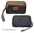 LEATHER HANDBAG PURSE WITH WRIST STRAP AND POCKET BLACK AND GREY