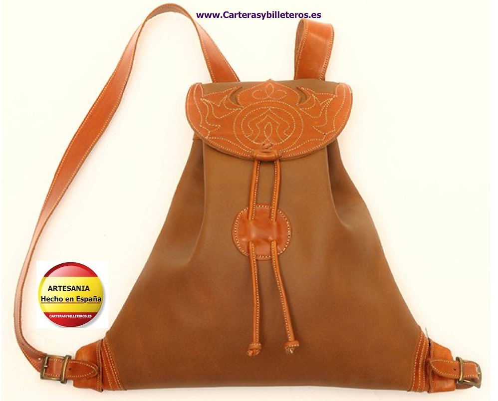 MOCHILA DE CUERO Y PIEL HECHA ARTESANALMENTE EN ESPAÑA CUERO SIN FORRAR LEATHER WITH LEATHER INTERIOR LINING 