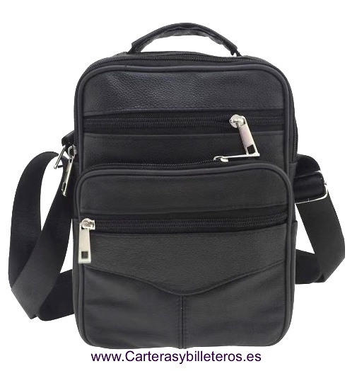 BOLSO DE PIEL PARA CABALLERO CON ASA DE MANO Y BANDOLERA 