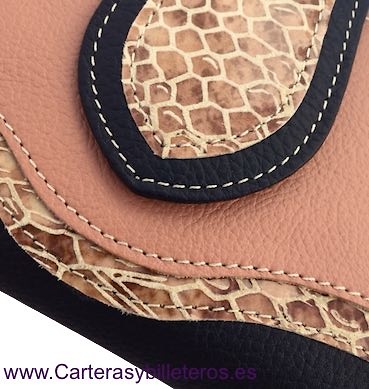 CARTERA BILLETERA MUJER GRANDE DE PIEL UBRIQUE MARINO Y COLOR MAQUILLAJE 