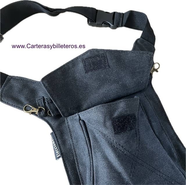 RIÑONERA BOLSO DE CINTURA A LA PIERNA LONA NEGRO 