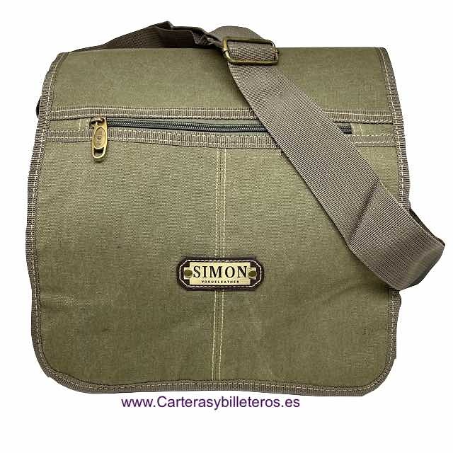 BOLSO HOMBRE DE LONA TAMAÑO GRANDE CON 5 BOLSILLOS KHAKI 