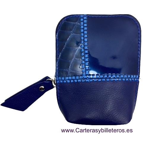 PITILLERA PIEL DE UBRIQUE CHAROL COMBINADO CON NAPA AZUL MARINO 