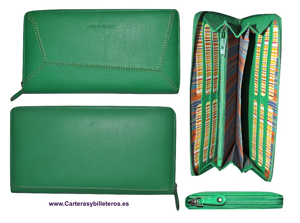 CARTERA BILLETERA CLUTCH DE PIEL VERDE ESMERALDA 