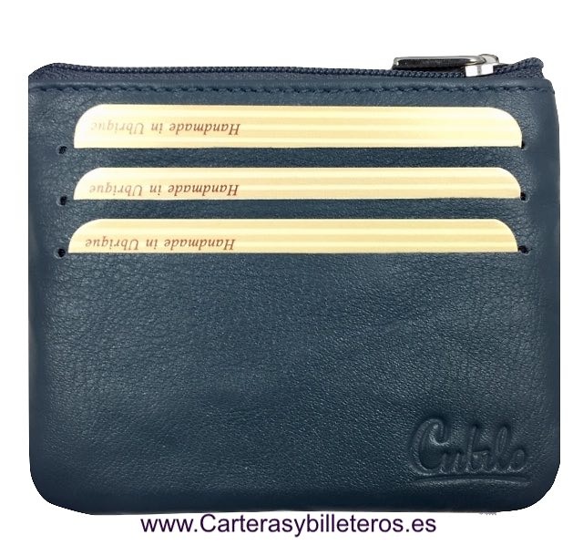 TARJETERO MONEDERO DE PIEL DE UBRIQUE GRANDE EXTRA PLANO MARCA CUBILO 6 TARJETAS -COLORES- GRIS AZULADO PETROL 