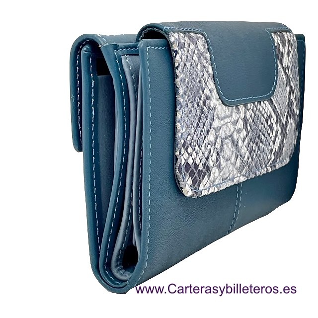 ELEGANTE CARTERA GRANDE DE PIEL DE SERPIENTE Y VACUNO PARA MUJER 