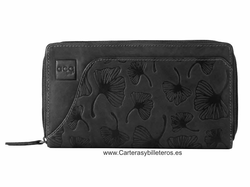 CARTERA GRANDE DE MUJER TIPO SOBRE DE PIEL - 4 COLORES - NEGRO 