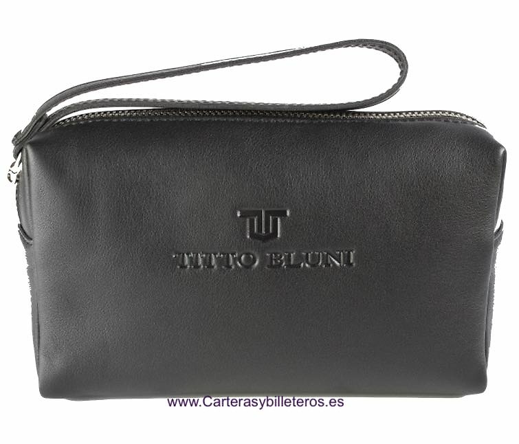 BOLSO DE MANO CON ASA MARCA TITTO BLUNI EN PIEL DE UBRIQUE NEGRO 