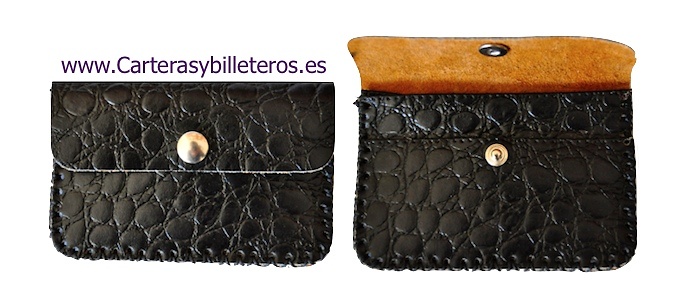 MONEDERO DE PIEL COCO ARTESANAL NEGRO 