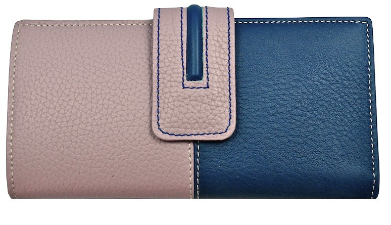 CARTERA MUJER DE PIEL DE TERNERA HECHA EN UBRIQUE GRANDE AZUL Y MALVA 