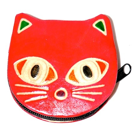 MONEDERO DE PIEL GATO CON CREMALLERA ROJO 