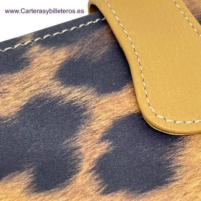 CARTERA DE MUJER DE PIEL UBRIQUE DE LEOPARDO ANIMAL PRINT MEDIANA CUERO 