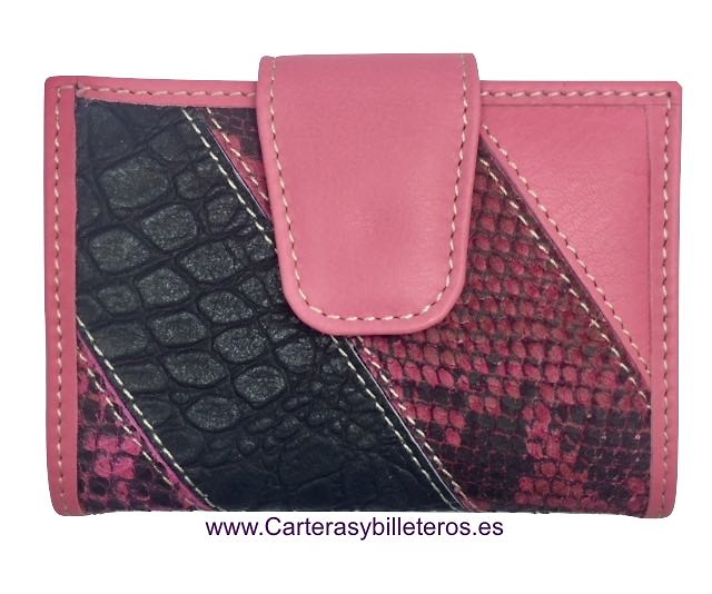 CARTERA MUJER PEQUEÑA DE PIEL UBRIQUE MUY COMPLETA Y GRAN CALIDAD - MUCHOS COLORES- FUCSIA Y NEGRO 