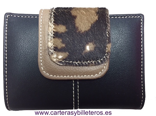 CARTERA MUJER PEQUEÑA DE PIEL UBRIQUE MUY COMPLETA Y GRAN CALIDAD - MUCHOS COLORES- NEGRO Y TAUPE PELO 