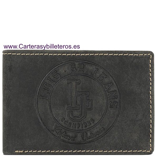 CARTERA LOIS DE PIEL VACUNO JEANS CON LA MARCA GRABADA Y MONEDERO EXTERIOR NEGRA 