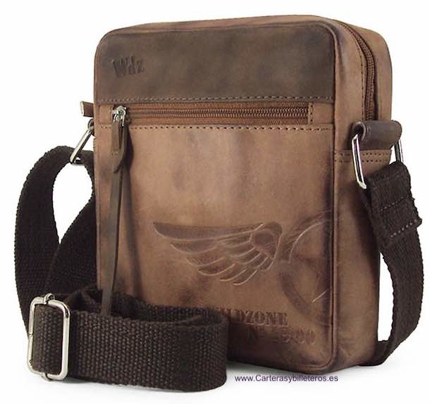 BOLSO HOMBRE DE PIEL ENGRASADA MARCA WILDZONE MODELO BLACK HAWK CUERO 