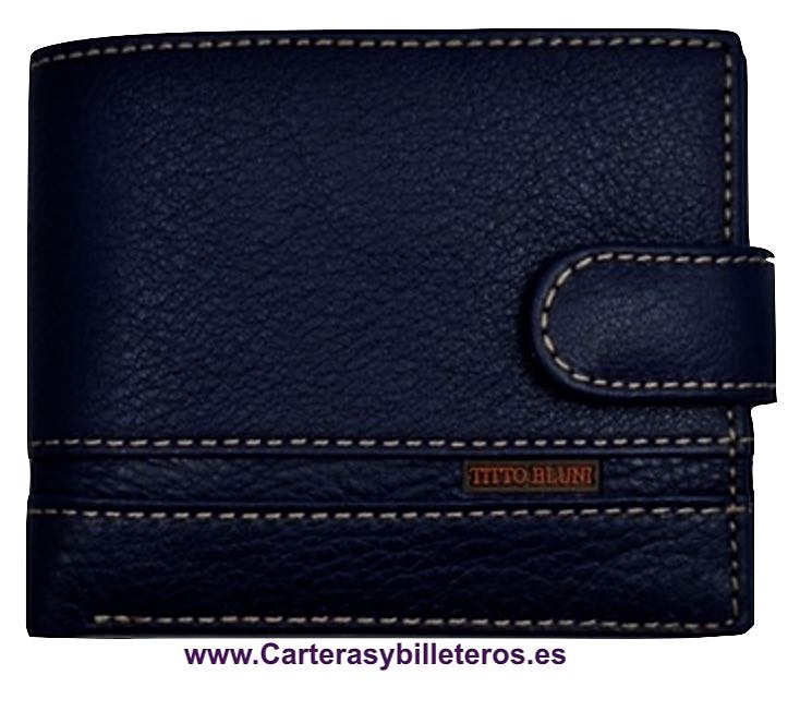 CARTERA DE HOMBRE DE PIEL LUXURY MARCA TITTO BLUNI + COLORES AZUL MARINO TODO TODO 