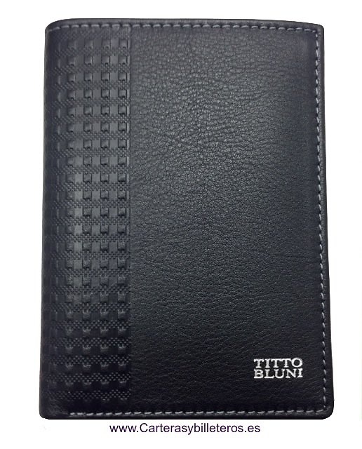 CARTERA TARJETERO HOMBRE TITTO BLUNI DE PIEL LUXURY 16 TARJETAS NEGRO 