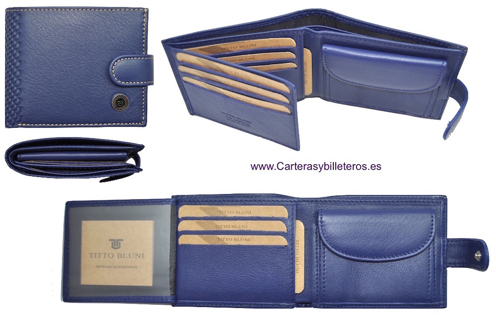 CARTERA DE HOMBRE DE PIEL LUXURY MARCA TITTO BLUNI AZUL INTENSO 