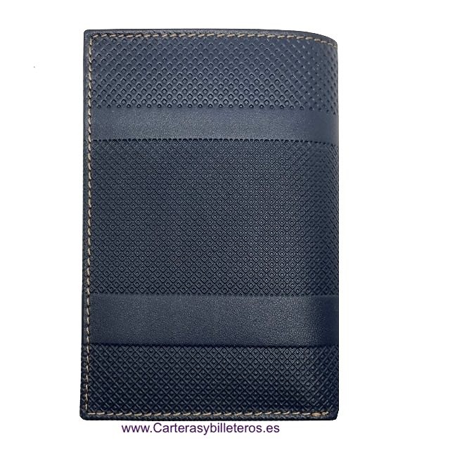 CARTERA TARJETERO HOMBRE TITTO BLUNI DE PIEL LUXURY GRAPHITEC 16 TARJETAS AZUL 