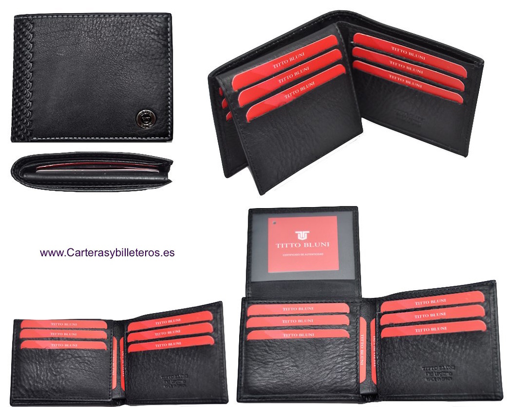 CARTERA HOMBRE DE PIEL LUXURY MARCA TITTO BLUNI HECHA EN UBRIQUE NEGRO 