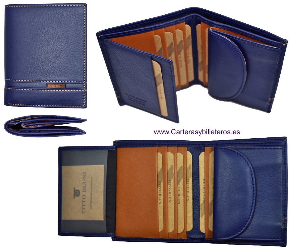 CARTERAS HOMBRE DE PIEL LUXURY CON MONEDERO MARCA TITTO BLUNI AZUL INTENSO 