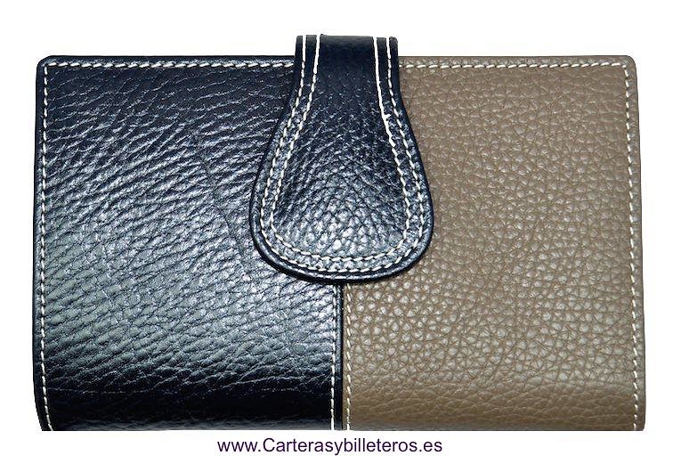 CARTERA MUJER BILLETERA DE PIEL DE UBRIQUE MEDIANA NEGRO Y TAUPE 