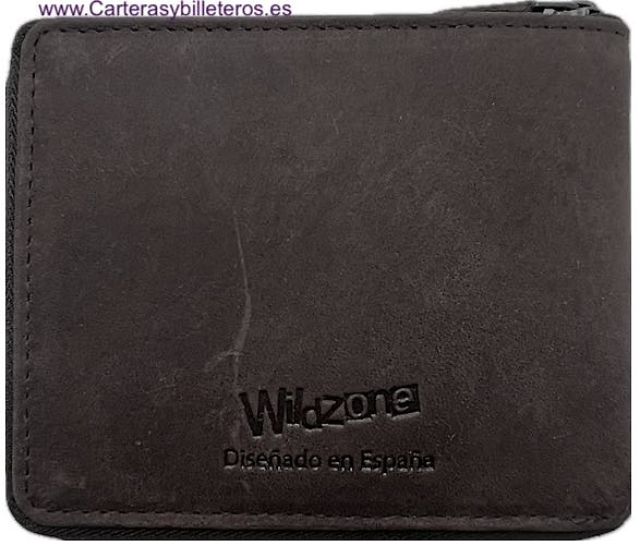 CARTERA HOMBRE CIERRE CREMALLERA DE PIEL CON MONEDERO WILDZONE TRAVEL MARRÓN 