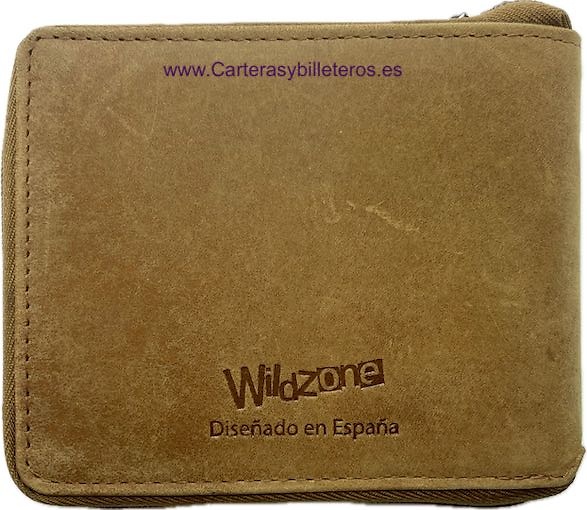 CARTERA HOMBRE CIERRE CREMALLERA DE PIEL CON MONEDERO WILDZONE TRAVEL CUERO 