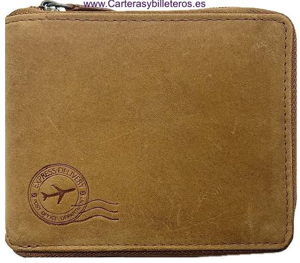 MEN'S LEATHER ZIP WALLET WITH COIN PURSE WILDZONE TRAVEL 