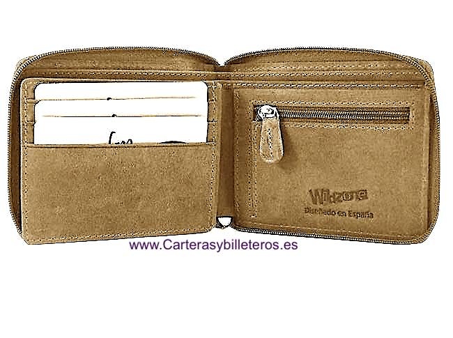 MEN'S LEATHER ZIP WALLET WITH COIN PURSE WILDZONE TRAVEL 