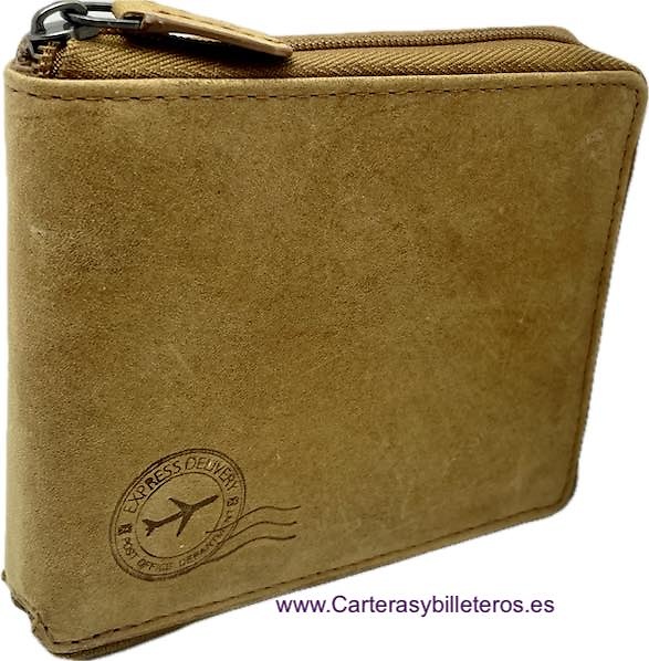 MEN'S LEATHER ZIP WALLET WITH COIN PURSE WILDZONE TRAVEL 