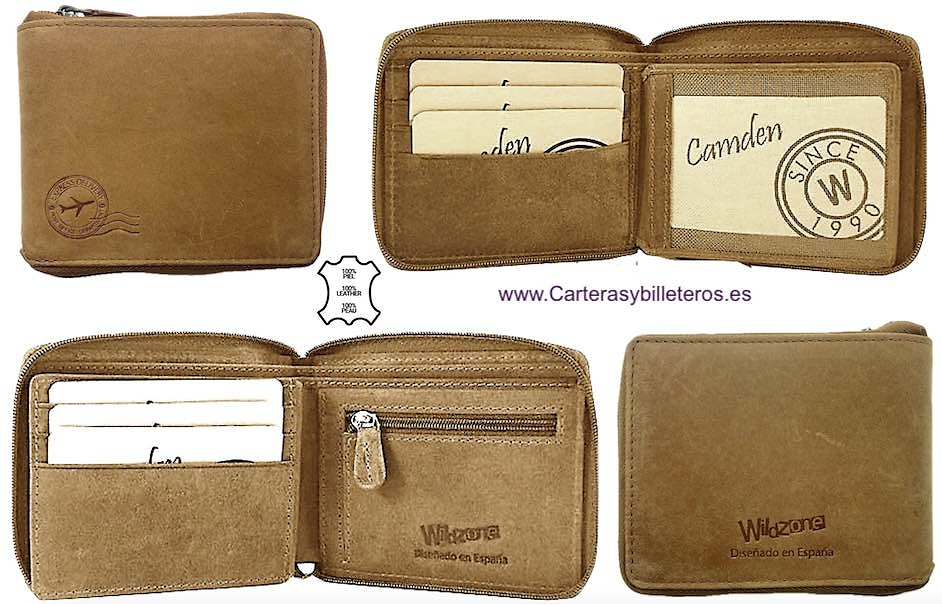 MEN'S LEATHER ZIP WALLET WITH COIN PURSE WILDZONE TRAVEL 