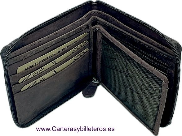 MEN'S LEATHER ZIP WALLET WITH COIN PURSE WILDZONE TRAVEL 