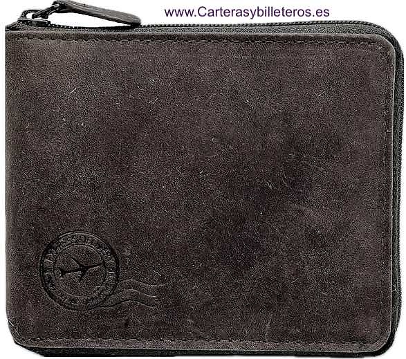 MEN'S LEATHER ZIP WALLET WITH COIN PURSE WILDZONE TRAVEL 