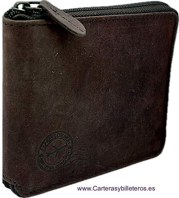 MEN'S LEATHER ZIP WALLET WITH COIN PURSE WILDZONE TRAVEL 