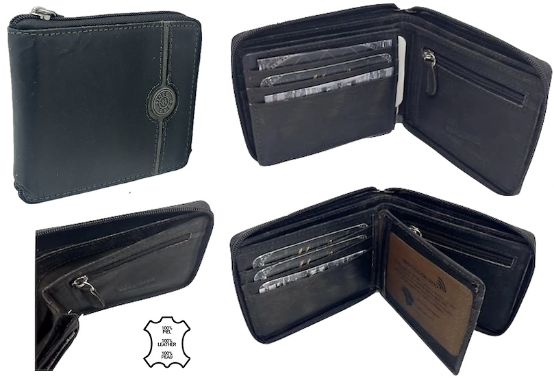 MEN'S LEATHER ZIPPER WALLET AND COIN PURSE WILDZONE 