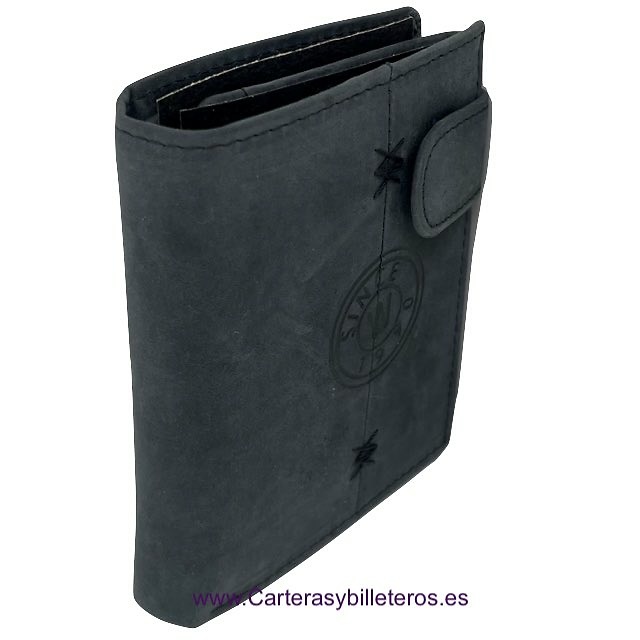 CARTERA HOMBRE NATURE CON TARJETERO DE CUERO ENCERADO PARA 13 TARJETAS NEGRO 