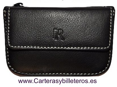 MONEDERO DE PIEL PARA HOMBRE CON BOLSILLO NEGRO 