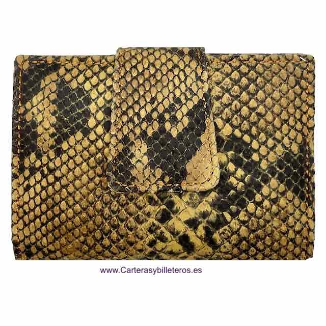 CARTERA MUJER PEQUEÑA Y COMPLETA DE PIEL SERPIENTE + COLORES CUERO CON MARRÓN 