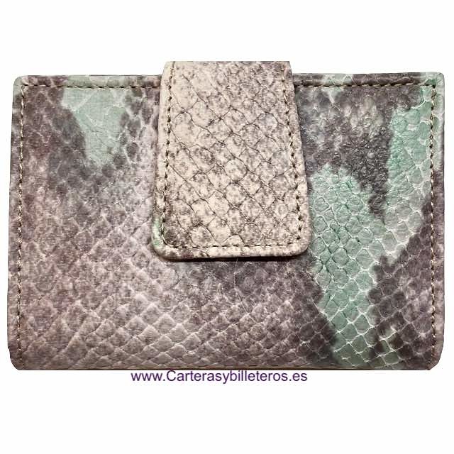 CARTERA MUJER PEQUEÑA Y COMPLETA DE PIEL SERPIENTE + COLORES GRIS POLAR 