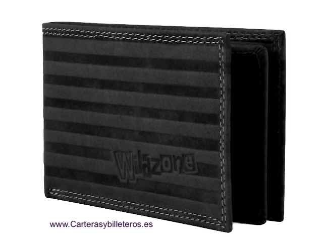 CARTERA HOMBRE PEQUEÑA EN CUERO CON TARJETERO BILLETERO NEGRO 