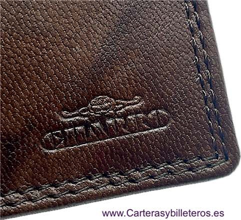 CARTERA PEQUEÑA DE HOMBRE CON BILLETERA TARJETERO MONEDERO PIEL MARCA CHARRO MARRÓN 