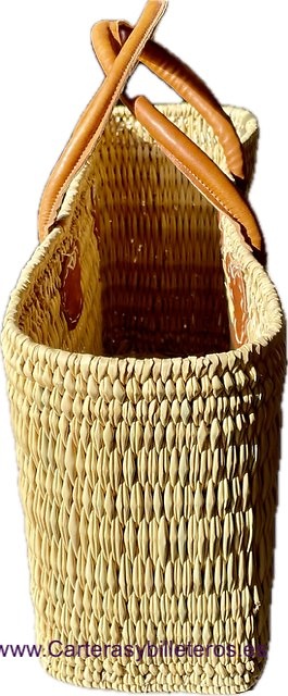 SMALL WICKER STRAW BASKETS WITH LEATHER HANDLES 