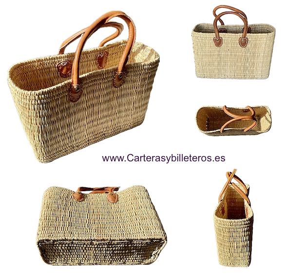 SMALL WICKER STRAW BASKETS WITH LEATHER HANDLES 