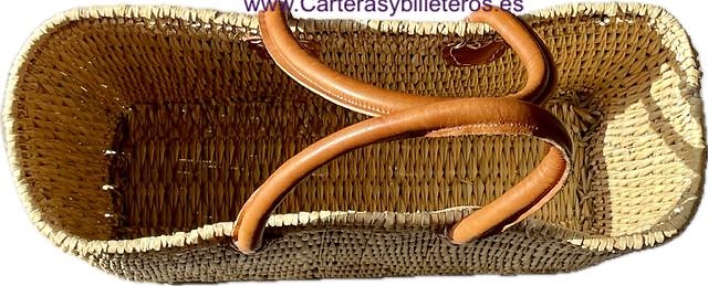SMALL WICKER STRAW BASKETS WITH LEATHER HANDLES 