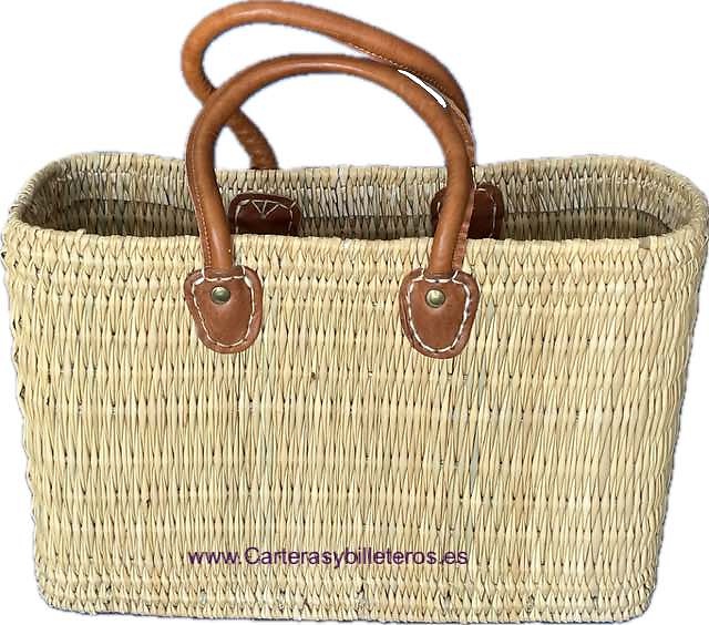 SMALL WICKER STRAW BASKETS WITH LEATHER HANDLES 
