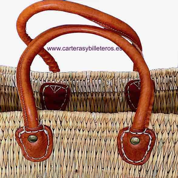 SMALL WICKER STRAW BASKETS WITH LEATHER HANDLES 