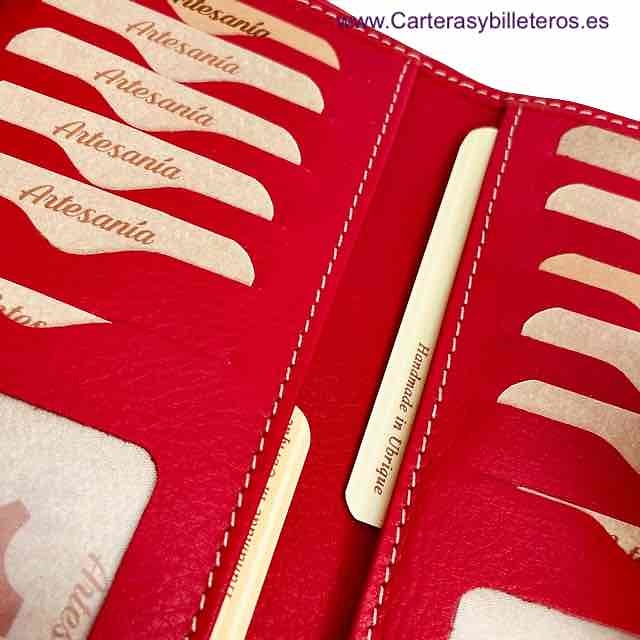 Long red wallet woman purse leather